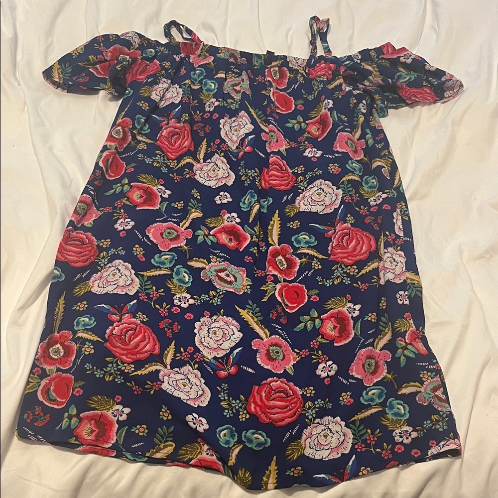 As U Wish Floral Off-Shoulder Mini Dress - Blue and Red